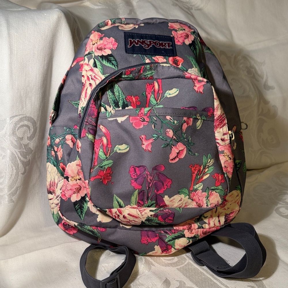 Jansport Floral Backpack in Gray and Pink